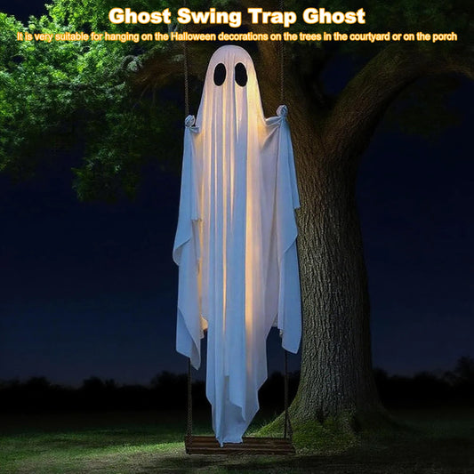 Hanging Swing Ghost Halloween Decor with String Lights